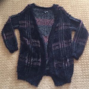 Knee-length fuzzy cardigan